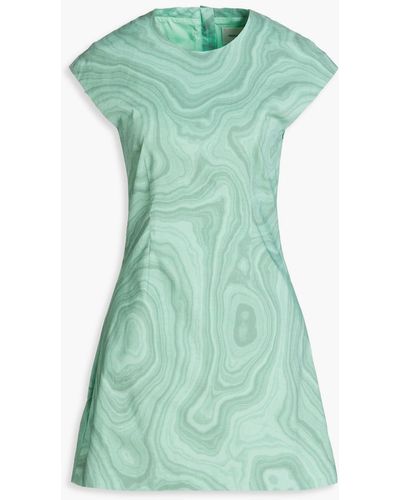 Holzweiler Vims Printed Tm-blend Twill Mini Dress - Green