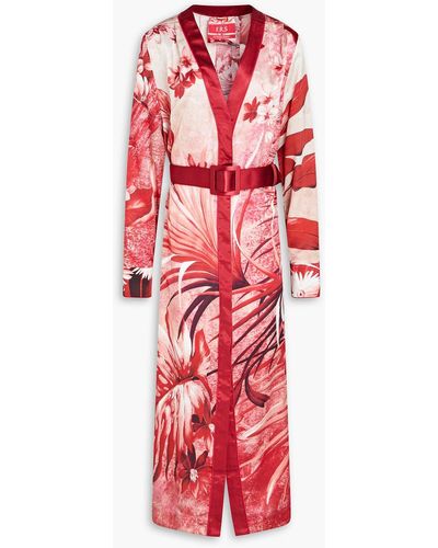 F.R.S For Restless Sleepers Belted Floral-print Cotton And Silk-blend Midi Dress - Red