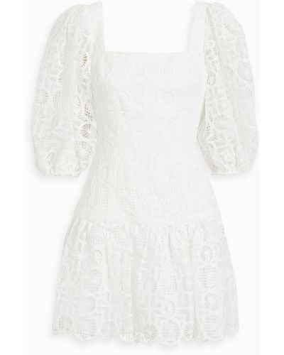 ML Monique Lhuillier Gathered Macramé Mini Dress - White