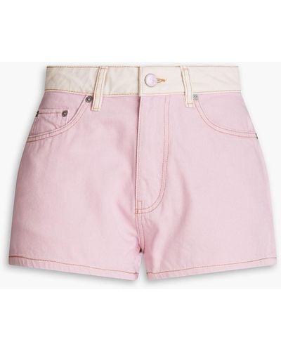 Ganni Two-tone Denim Shorts - Pink