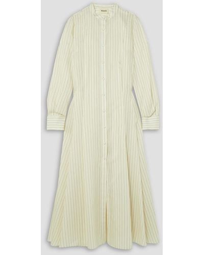 Khaite Waylon Oversized Pleated Striped Wool, Silk And Cotton-blend Shirt Dress - Natural