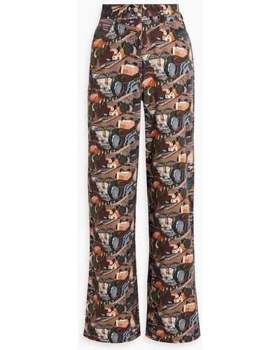 Shrimps Jemima Printed Cotton-twill Wide-leg Trousers - Brown