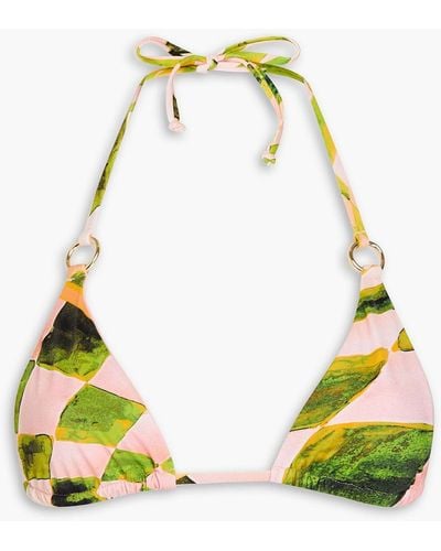 Louisa Ballou Printed Triangle Bikini Top - Green