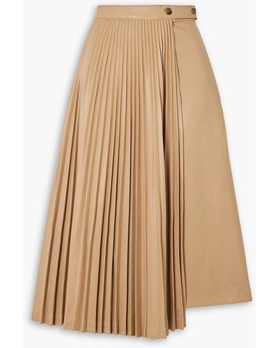 3.1 Phillip Lim Asymmetric Wrap-effect Pleated Faux Leather Midi Skirt - Natural