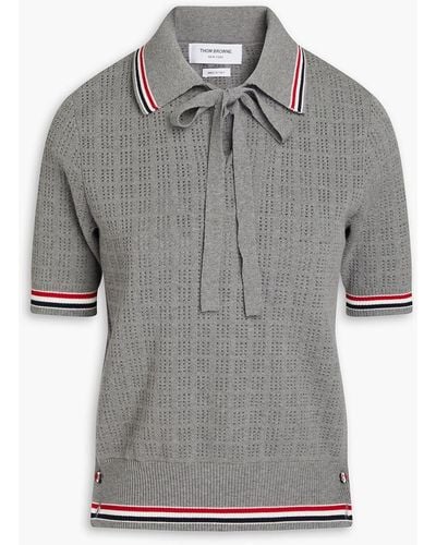 Thom Browne Pussy-bow Pointelle-knit Cotton Polo Jumper - Grey