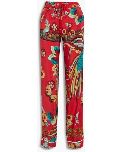 RED Valentino Floral-print Silk-crepe Straight-leg Trousers - Red
