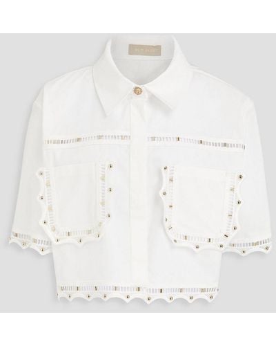 Elie Saab Cropped bluse aus webstoff mit flammgarneffekt und nieten - Weiß
