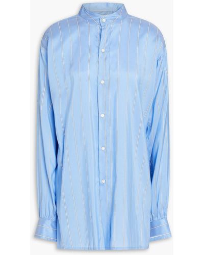 LeKasha Nadine Henryl Striped Silk Shirt - Blue