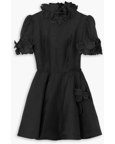 Zimmermann Appliquéd Linen And Silk-blend Mini Dress - Black