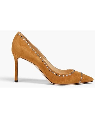Jimmy Choo Romy 85 Embellished Suede Court Shoes - Brown