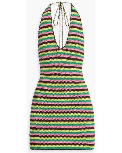FRAME Julia Sarr-jamois Crocheted Cotton-blend Halterneck Mini Dress - Green