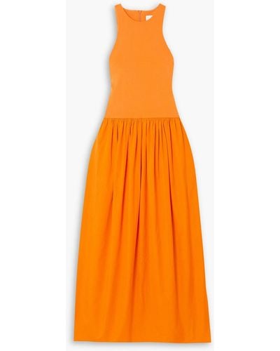 Esse Studios Stretch-knit And Cotton-poplin Maxi Dress - Orange