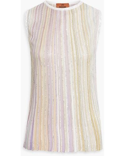 Missoni Sequin-embellished Striped Ribbed-knit Top - Natural
