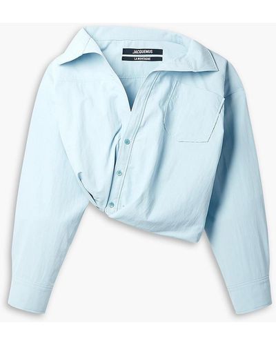 Jacquemus Asymmetric Cropped Taffeta Shirt - Blue