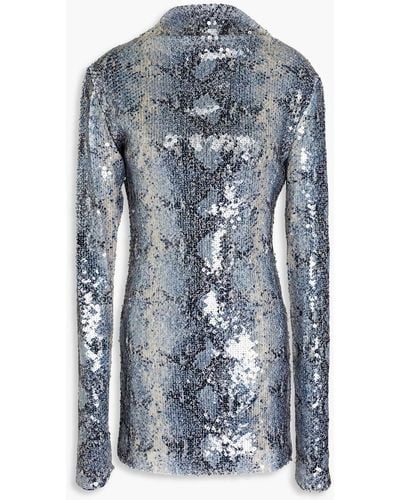16Arlington Luna Sequined Snake-print Mesh Mini Dress - Blue