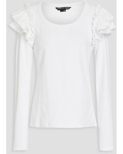 Veronica Beard Avendon Ruffled Ribbed Stretch-cotton Jersey Top - White