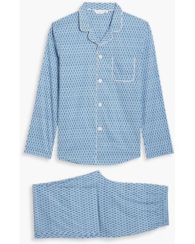 Derek Rose Nelson pyjama aus baumwollpopeline mit print - Blau