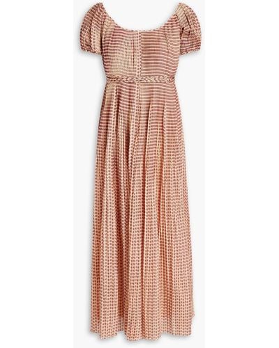 Tory Burch Pleated Printed Cotton And Silk-blend Voile Midi Dress - Pink