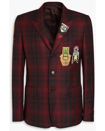 Valentino Embellished Checked Wool-blend Blazer - Multicolour