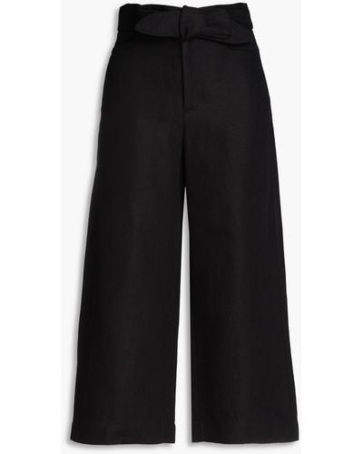 Vince Cotton And Linen-blend Chambray Culottes - Black