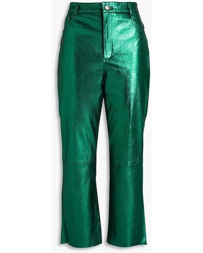 Walter Baker Selma Metallic Leather Kick-flare Pants - Green
