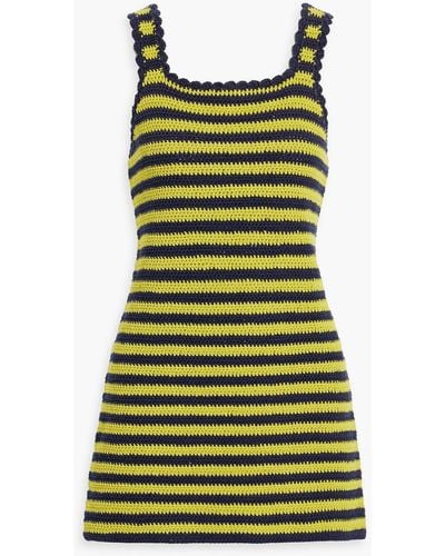 RE/DONE 70s Striped Crocheted Cotton Mini Dress - Green