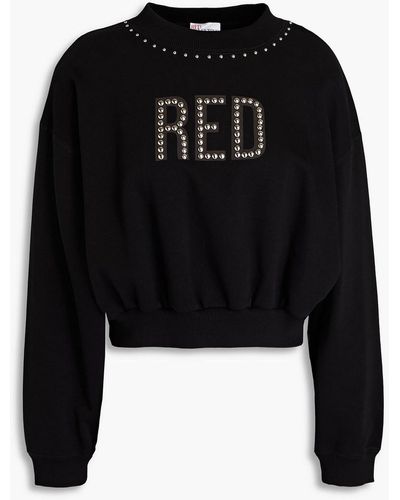 RED Valentino Cropped Studded French Cotton-blend Terry Sweatshirt - Black