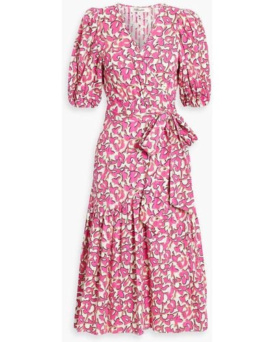 Diane von Furstenberg Elektra Printed Cotton-jacquard Midi Wrap Dress - Pink