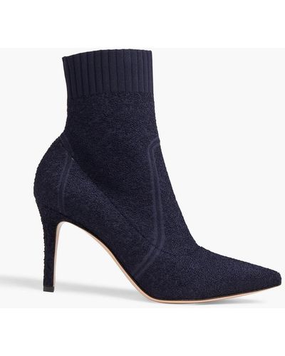 Gianvito Rossi Fiona Bouclé-knit Ankle Boots - Blue