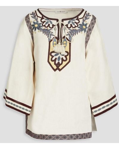 Tory Burch Embroidered Linen-canvas Kaftan - White