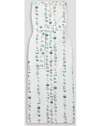 Adam Lippes Strapless Belted Floral-print Cotton-blend Twill Midi Dress - White