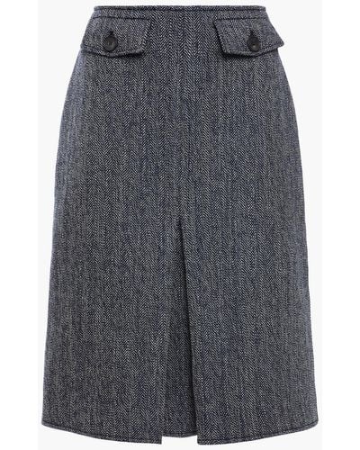 Victoria Beckham Pleated Herringbone Wool And Cotton-blend Tweed Skirt - Blue