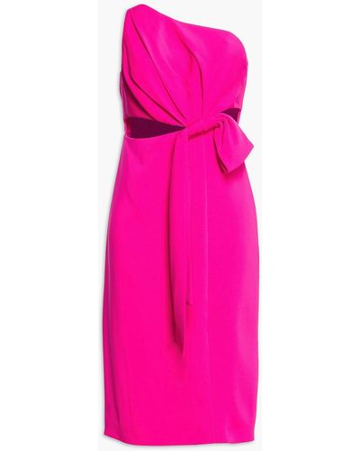 ML Monique Lhuillier One-shoulder Bow-embellished Cutout Crepe Dress - Pink