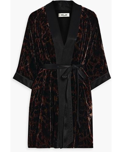 Diane von Furstenberg Julane Satin-trimmed Leopard-print Velvet Robe - Black