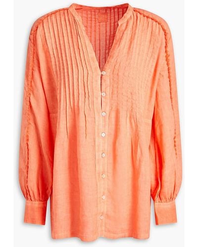 120% Lino Pintucked Linen Shirt - Orange