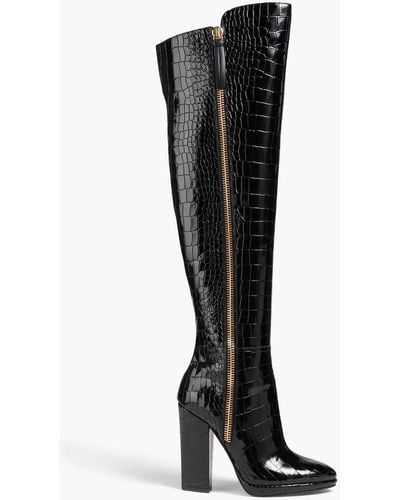 Giuseppe Zanotti Uma 110 Croc-effect Patent-leather Over-the-knee Boots - Black