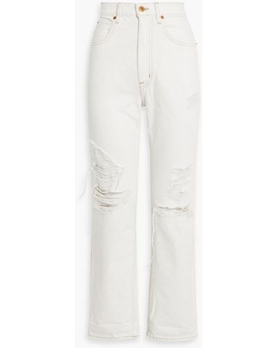 SLVRLAKE Denim Dakota Distressed High-rise Straight-leg Jeans - White