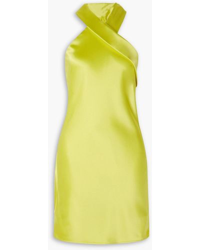 Galvan London Pandora Tie-detailed Satin Halterneck Mini Dress - Yellow