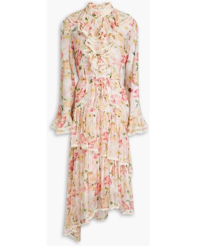 Zimmermann Floral-print Silk-crepon Midi Dress - Pink