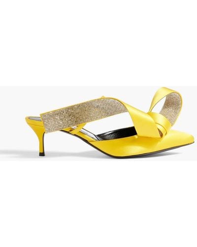Sergio Rossi Marquise Embellished Satin Mules - Yellow