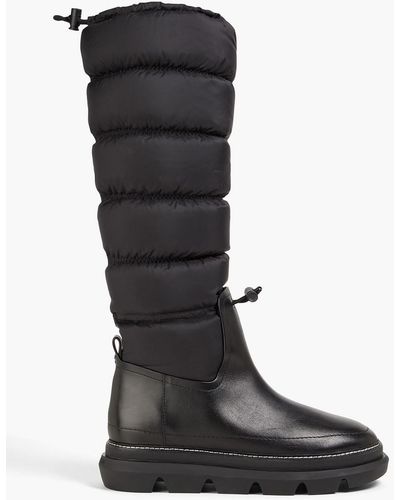 Tory Burch Quilted Shell And Leather Knee Boots - Black