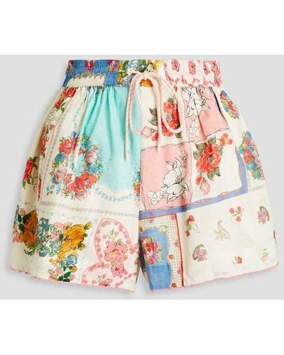 Zimmermann Geraffte shorts aus baumwolle mit floralem print - Weiß