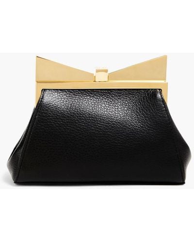 Sara Battaglia Lady Me Pebbled-leather Clutch - Black