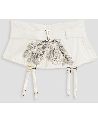 La Perla Belted Lace-trimmed Silk-blend Satin Suspender Belt - White