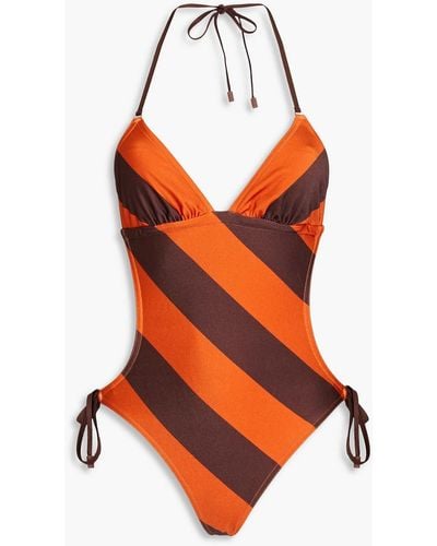 Zimmermann Striped Halterneck Swimsuit - Orange