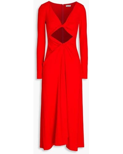 Rosetta Getty Twisted Cutout Ribbed Cotton Midi Dress - Red