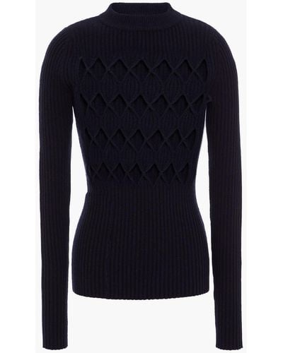 Victoria Beckham Cutout Ribbed-knit Wool-blend Jumper - Multicolour