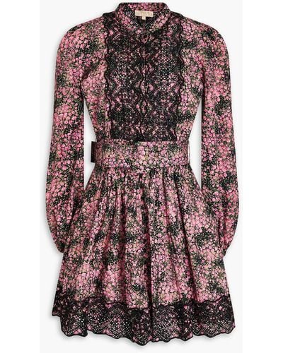 byTiMo Broderie Anglaise-trimmed Floral Print Cotton Mini Dress - Pink