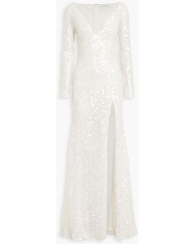 Rachel Gilbert Fleur Sequined Tulle Gown - White