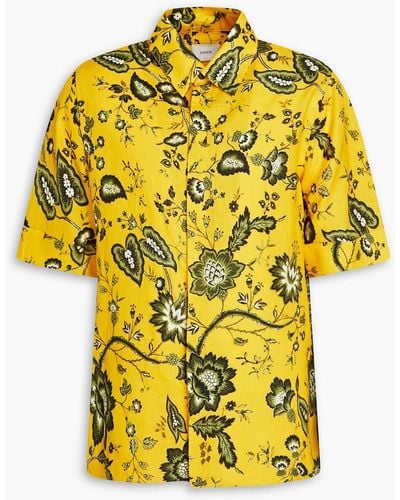 Erdem Felipe Two-tone Floral-print Linen Shirt - Yellow